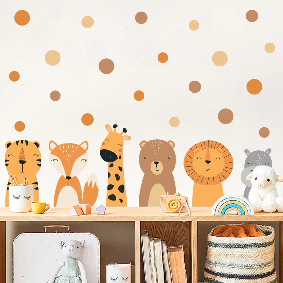 

Cartoon Boho Baby Animals Bear Giraffe Wall Stickers for Kids Room Baby Nursery Room Wall Decals Bedroom Decorative Sticker