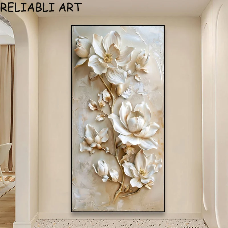 RELIABLI ART 3D Абстрактная картина с розовым цветком на холсте