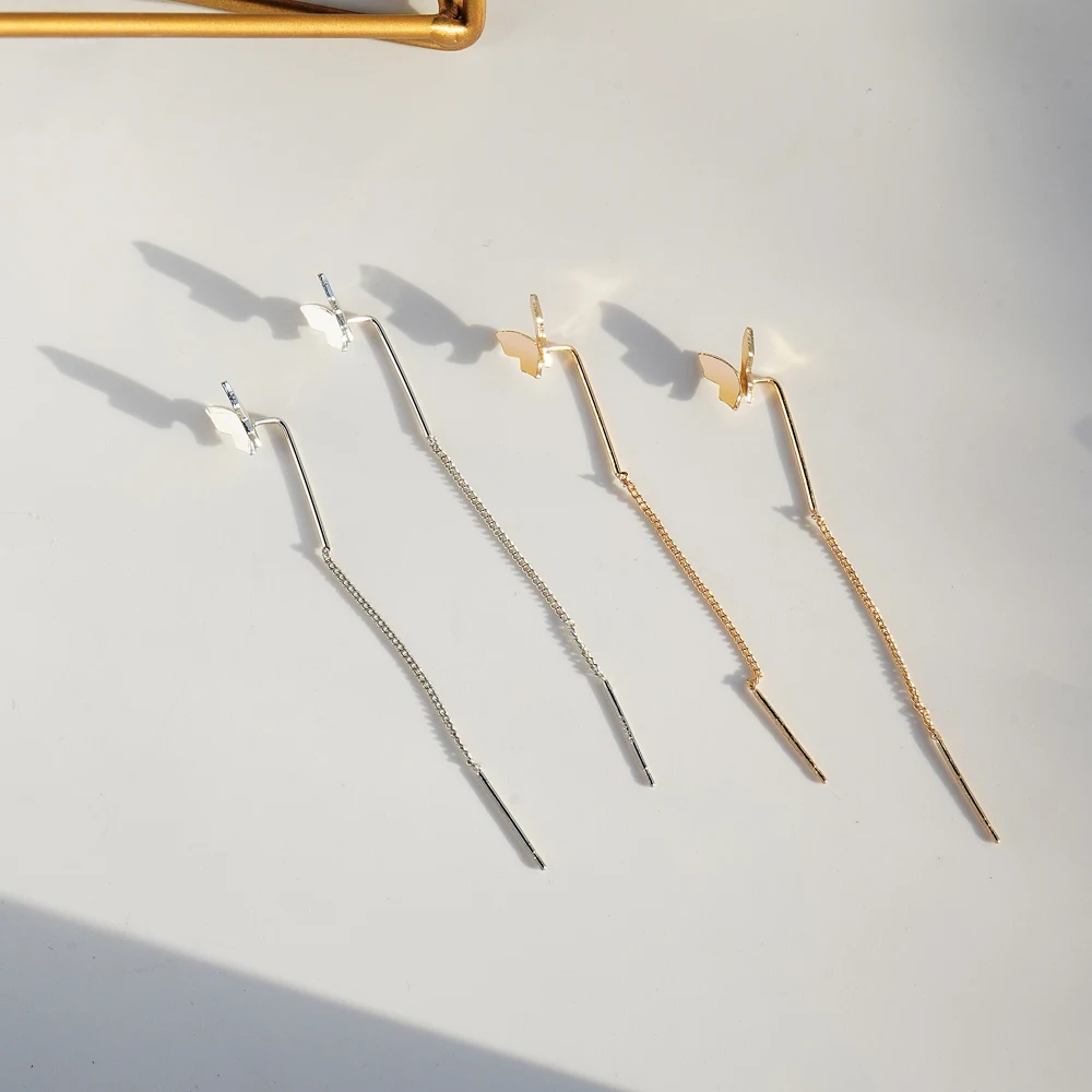 Длинные висячие серьги-бабочки с кисточками простые серьги-подвески для