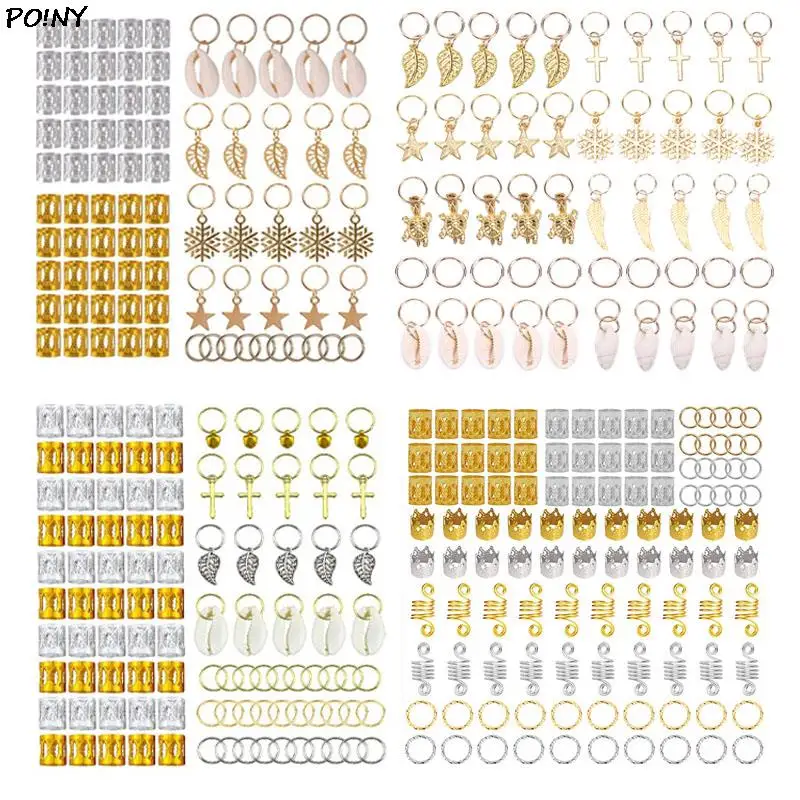 

50-160Pcs Metal African Hair Rings Beads Cuffs Tubes Charms Dreadlock Dread Hair Braids Jewelry Decoration Accessories