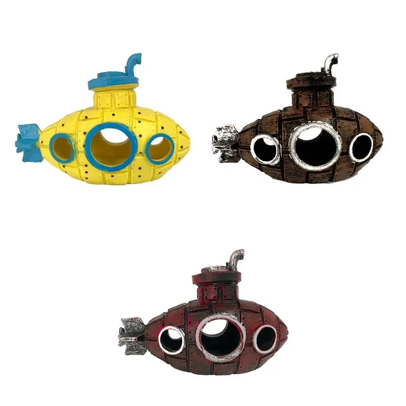 Полимерная подводная лодка украшения полые рыбы креветки укрытие пещера Фотофон