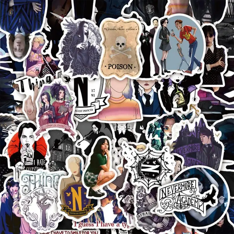 

American TV Series Wednesday Addams Stickers For Car Laptop Phone Stationery Decor 105pcs Decals Waterproof Sticker Toys Gifts