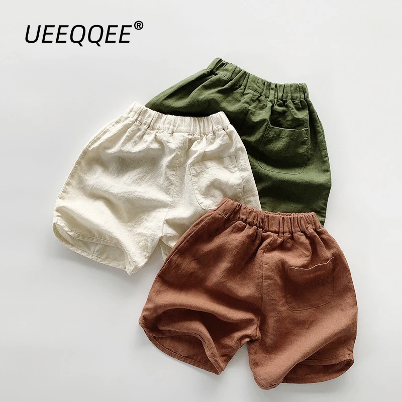 

Cotton Linen Thin 2023 Summer New School Children Shorts Pants Casual Little Boy Short Trousers Solid Toddler Kids Wear For 1-8Y