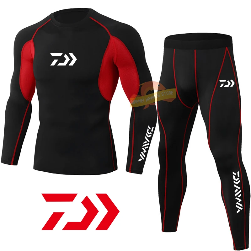 

Daiwa for Men Summer Fishing Suit Breathable Quick-dry Fishing Shirt Elastic Fake Two Pieces of Pants Outdoor Sports Fishing Set