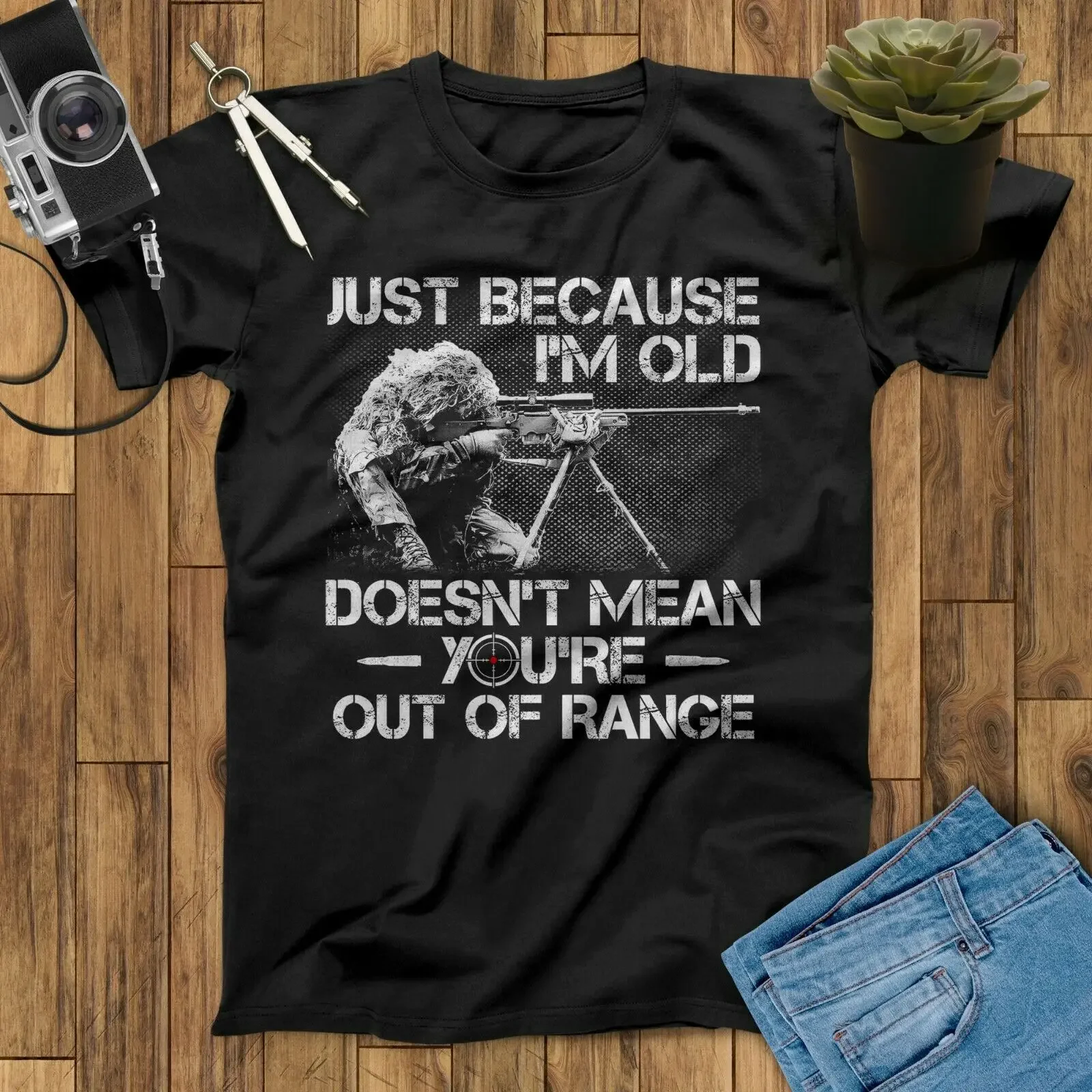 Забавная футболка в стиле милитари со снайперскими надписями 100% хлопок с круглым