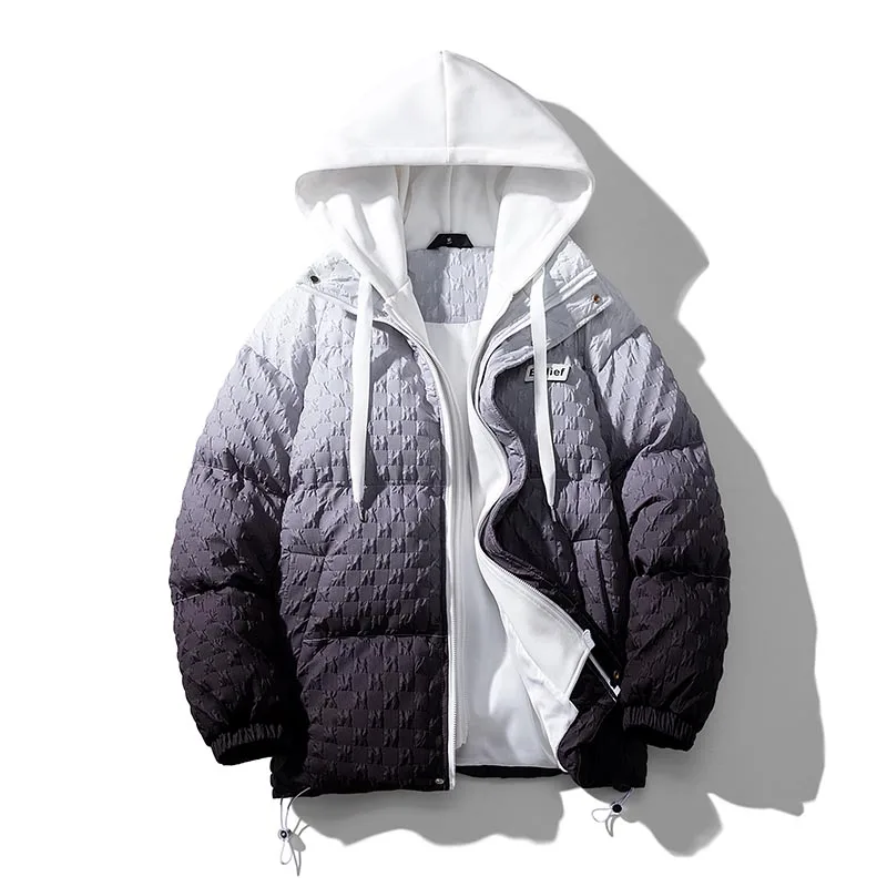 Winter Warm Men Hooded Parka Jacket Coat Men Outerwear Windproof Down Jacket Coat Men Gradient Design Parka Coat Jacket Couple