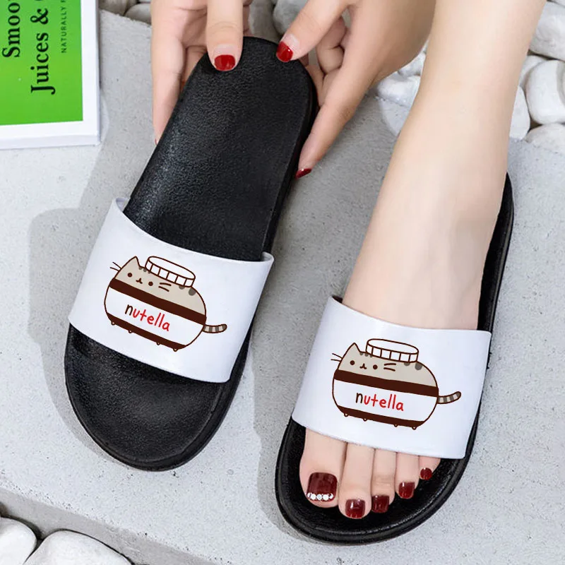 

nutella Cats Cartoon Print Women Indoor Floor Flat Shoes Summer Non-slip Flip Flops Home Slippers Female Comfortable Zapatillas