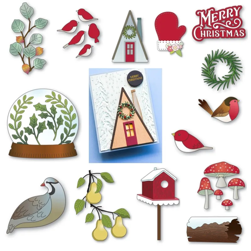 Варежка с птичьими птицами Снежная груша Рождественская варежка штампы для