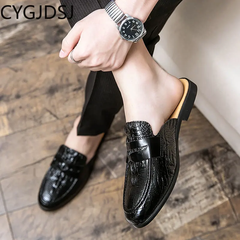 

Slippers Men Luxury Summer Shoes Men Half Shoes for Men Leather Slippers for Men Mules Homme Casuales шлепанцы женские летние