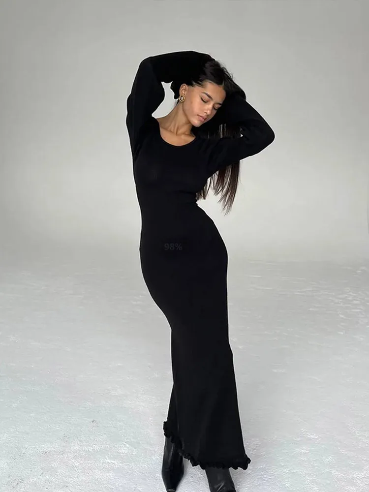 Женское сексуальное однотонное Хлопковое платье макси элегантное с круглым