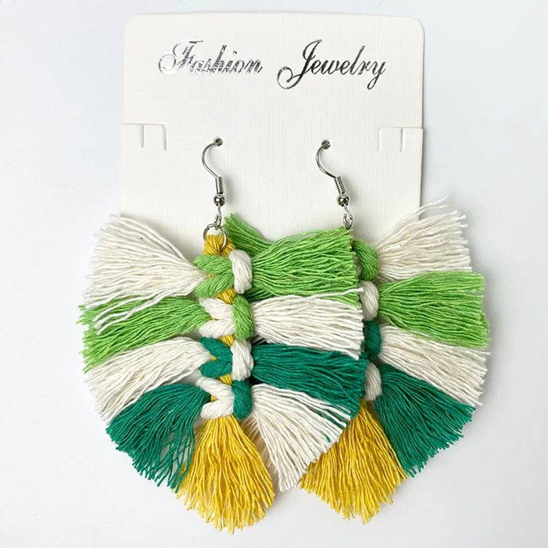 

3 Pack Lucky Green St. Patrick's Day Tassel Earrings Multicolored Leaf Shaped Tassel Earrings for Women Boho Macrame Accessories