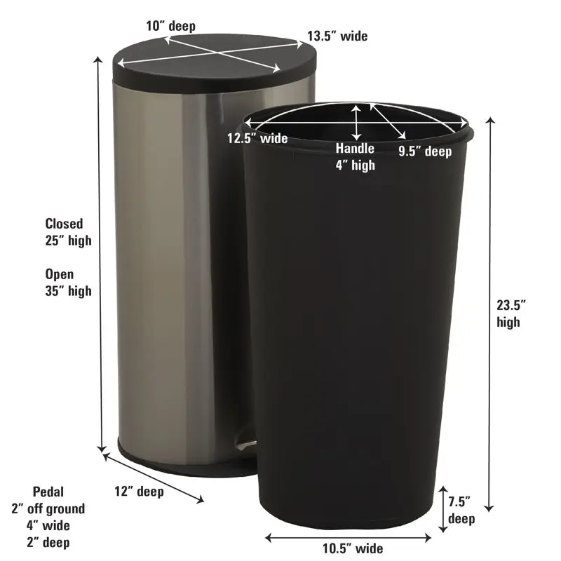 

Gorgeous 30L Oval Brushed Stainless Steel Step-on Kitchen Trash Can - Keep Your Home Clean and Tidy
