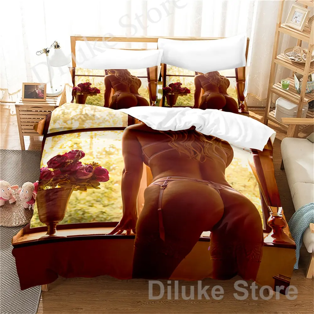 

Комплект постельного белья для женщин, привлекательное украшение с 3D рисунком бикини с задницей, пододеяльник, покрывало, комплект из двух ...