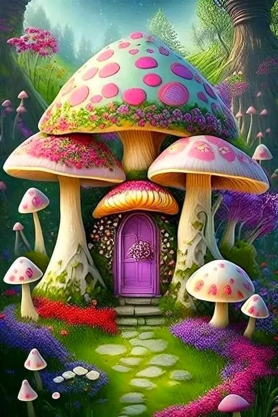 

JMINE Div 5D mushroom house forest tree Full Diamond Painting cross stitch kits art scenic 3D paint by diamonds