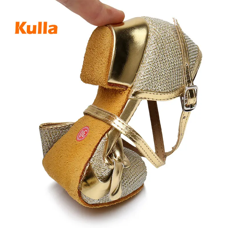 Children's Latin Dance Shoes Salsa Ladies Jazz Ballroom Gold Modern 3cm Low Heel Kids Girls Tango Shoe Flat Female Dancing Shoes