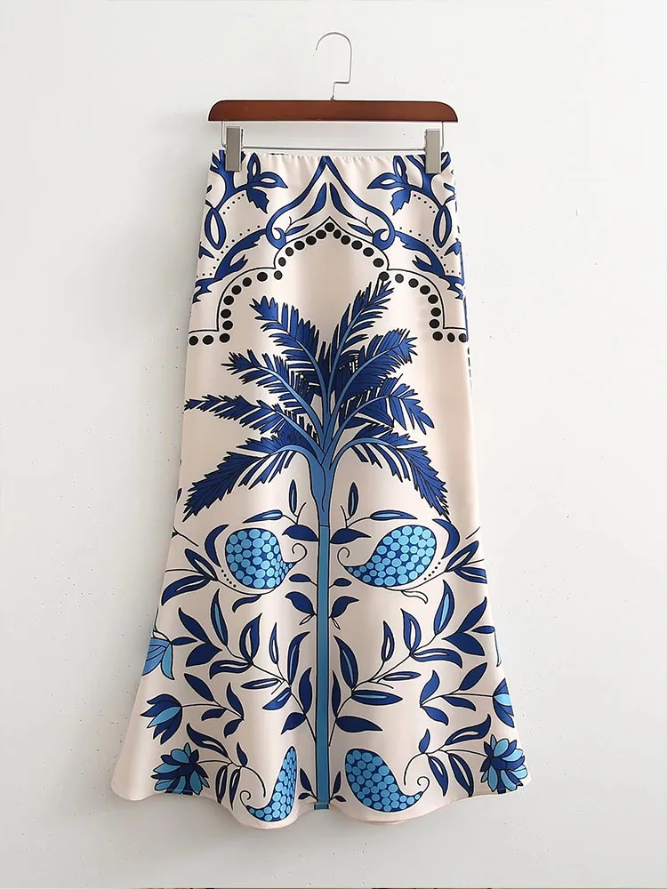 

ZATRHMBM Female clothing New Fashion High-waisted skirt vintage print Midi dress Mermaid Side zipper skirts woman fashion 2022