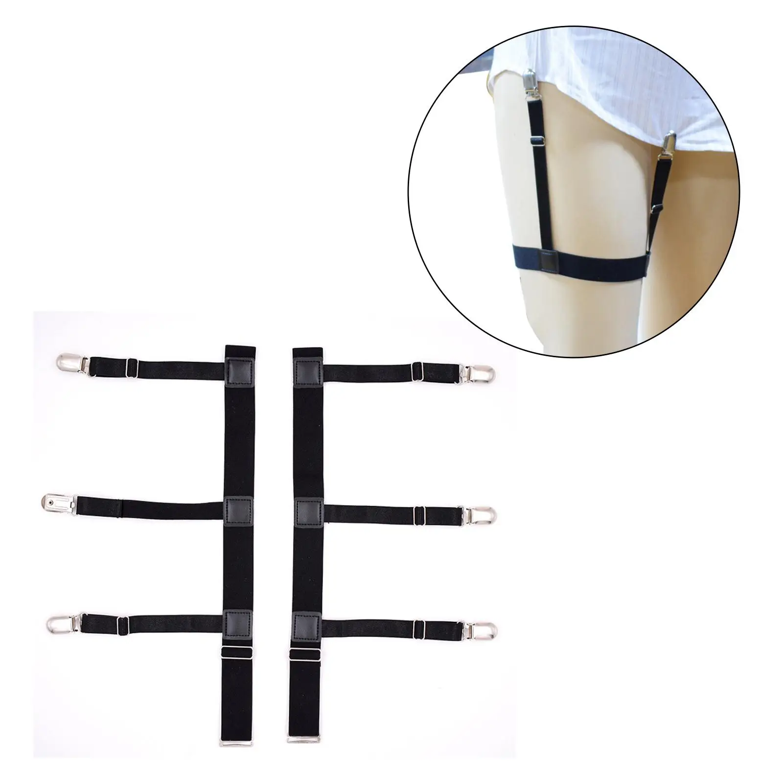 

2Pcs Leg Garters Suspenders with Non Slip Locking Clamps Comfortable Shirt Stay for Business Men Women Keeping Shirt Tucking