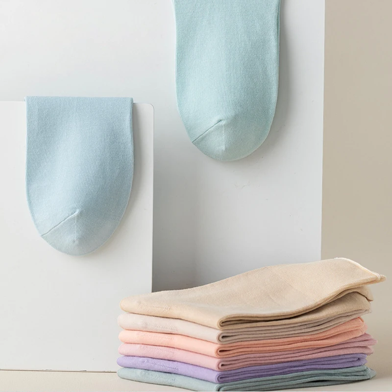 HSS Brand 5Pairs/Lot 100% Women Cotton Socks Summer Thin Solid Color Macaron Sock Comfortable Pink White Lolita calcetines mujer