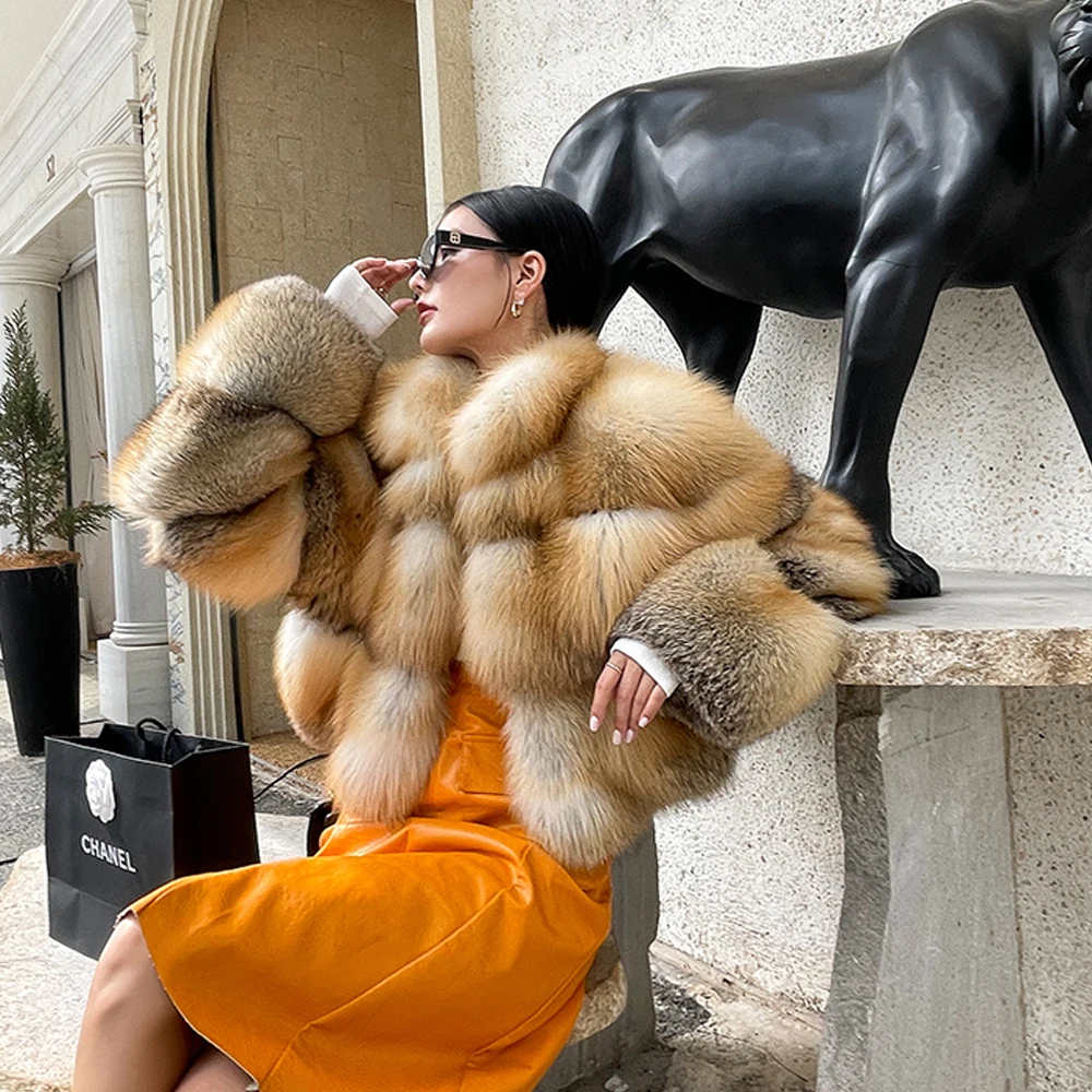 Winter Fashion Real Fox Fur Short Coat For Women High Quality New Full Pelt Genuine Fox Fur Jacket Female Lapel Collar Outerwear