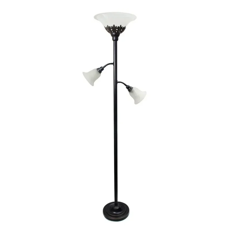 

3 Light Floor Lamp with White Scalloped Glass Shades, Restoration Bronze and White