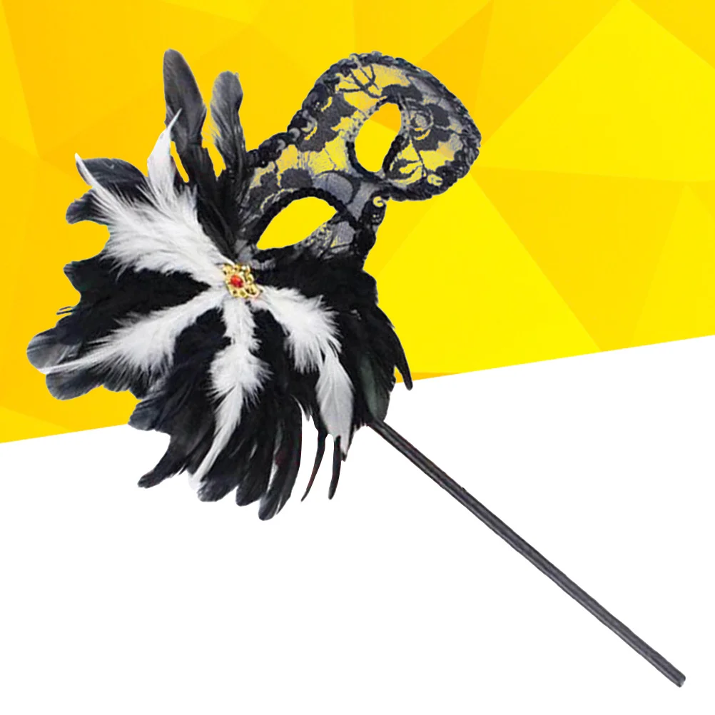 

Women Mask Semitransparent Party Lace Eye Mask Hand Held Mask for Holloween Masquerade (Black/Diamond Color Random)