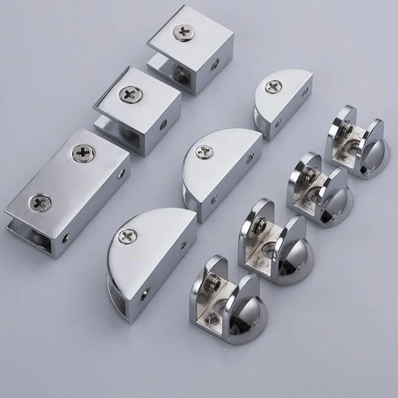 

1PC Glass Clamps Zinc Alloy Shelves Support Nickel Finish Corner Bracket Clips Large Semicircle/Fish Mouth/Square/Rectangle
