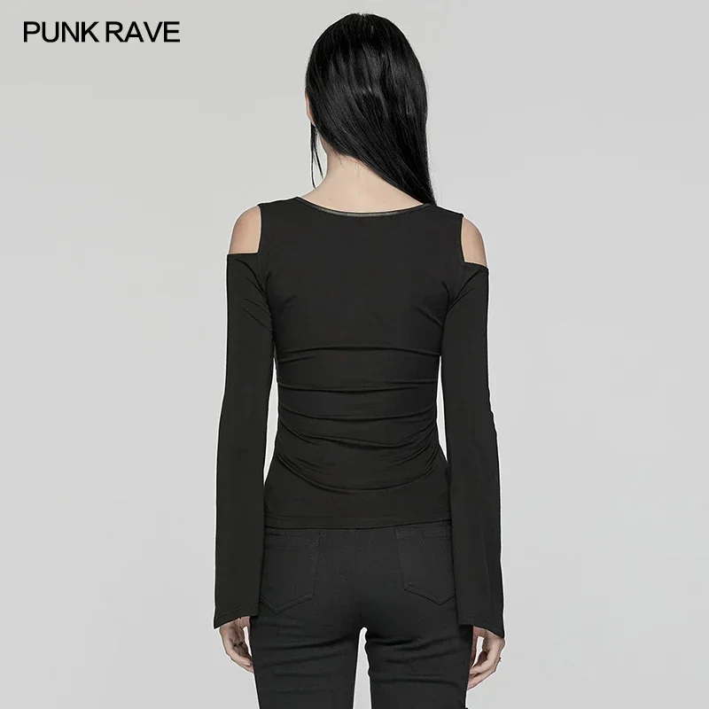 Женская сексуальная футболка в стиле панк с открытыми плечами готическом