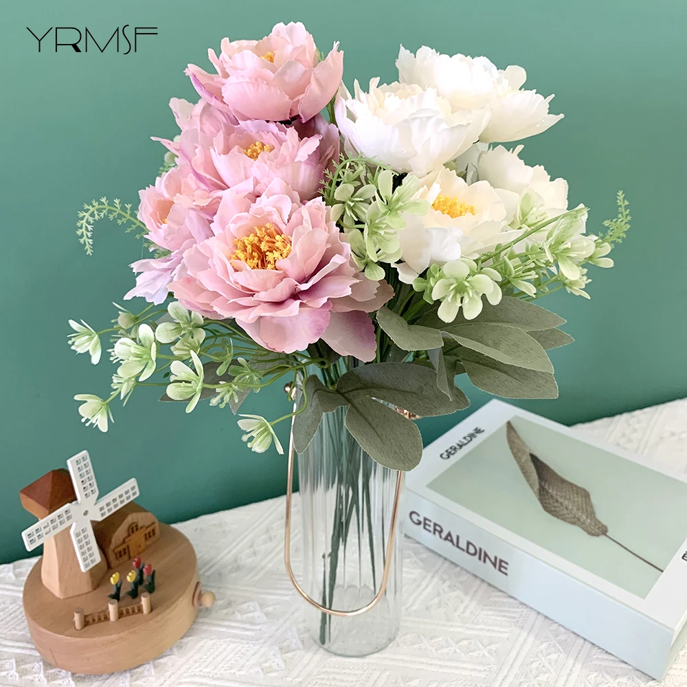 

Artificial Flowers 6 Heads Artificial Peony Pink Silk Tea Rose DIY Artificial Fake Flower for DIY Home Garden Wedding Decoration