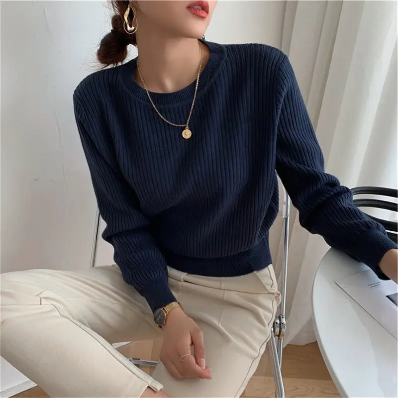 

Sweater Women Knitting Autumn New Fashion All-match Basic Minimalist Loose Retro Warm Simple Vintage Sweater