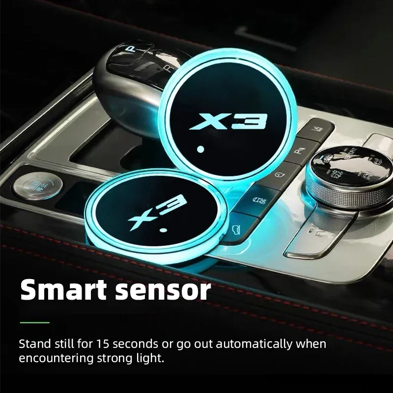 

Светящийся Автомобильный держатель для подстаканника под воду, 7 цветов, USB-зарядка, Автомобильные светодиодные атмосферные аксессуары для Bmw X3, F25, E83, G01, автомобильные аксессуары