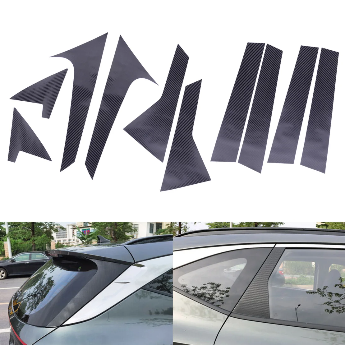 

10Pcs/Set Car Front Rear Left Right Door Window Pillar Post Cover Sticker Carbon Fiber Style Fit for Hyundai Tucson 2022 2023