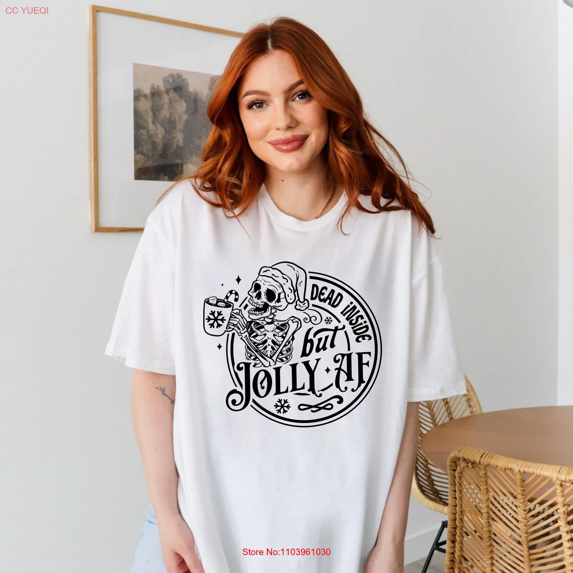 Футболка Dead inside but Jolly AF скелет череп Санта-Клаус персонализированная забавная