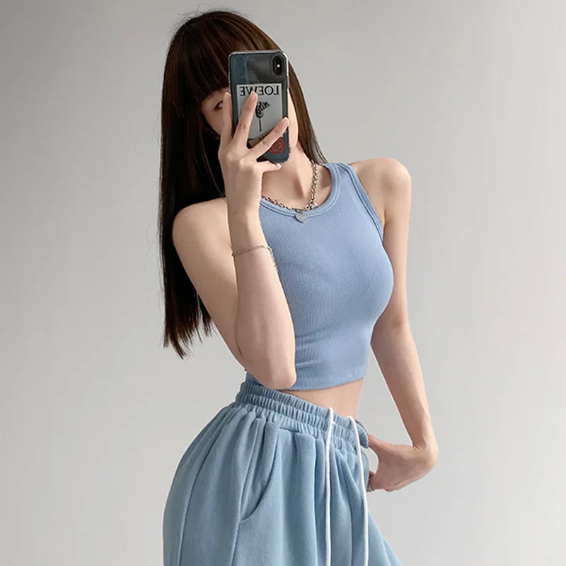 

High Elastic Cotton Tight-fitting Vest Women Summer 2022 Short Self-cultivation High Waist Sling Bottoming Top Y2k Sexy