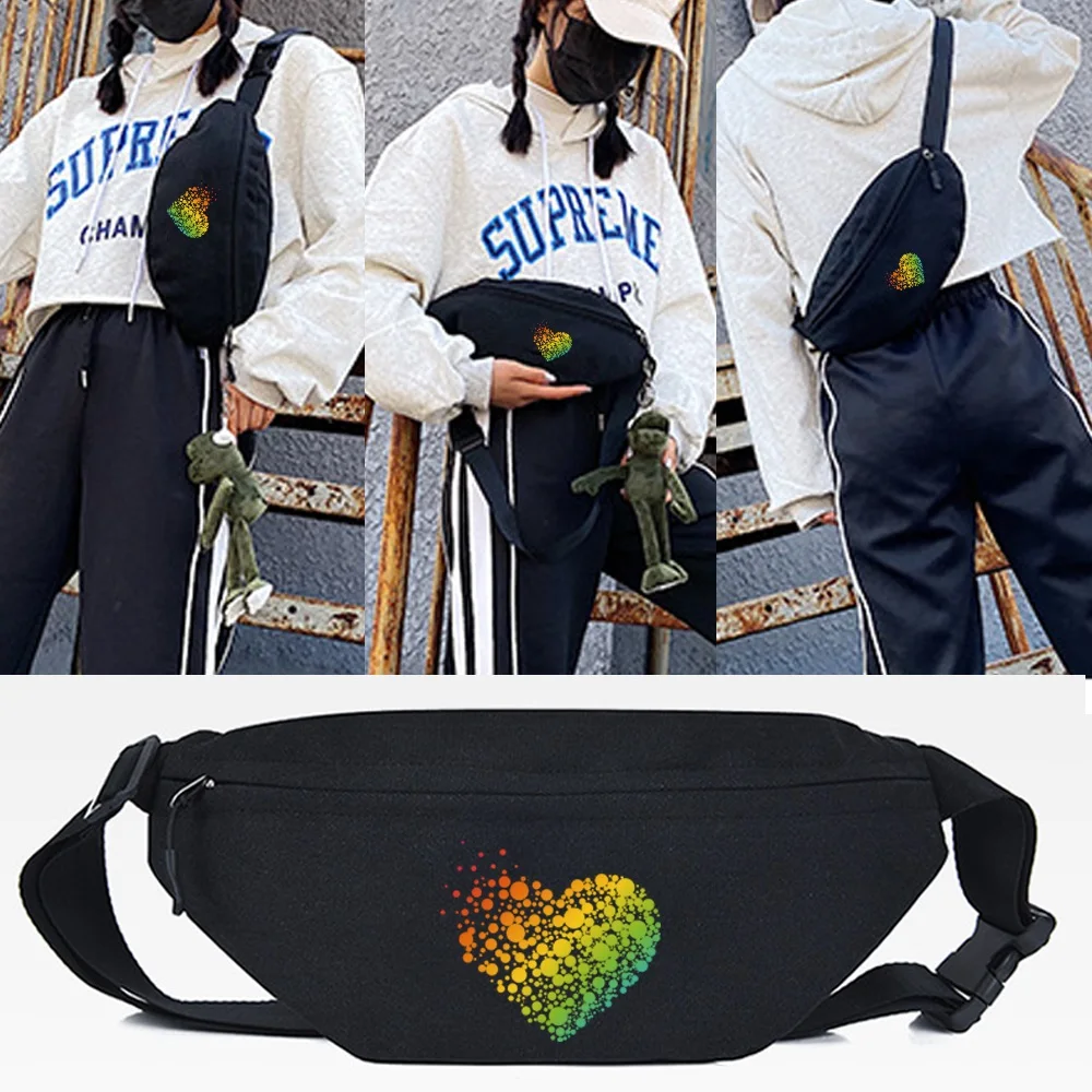 

Waist Bag Sport Chest Bag Casual Functional Money Phone Belt Bag Polka Dot Love Print Women Canvas Crossbody Shoulder Bag Unisex