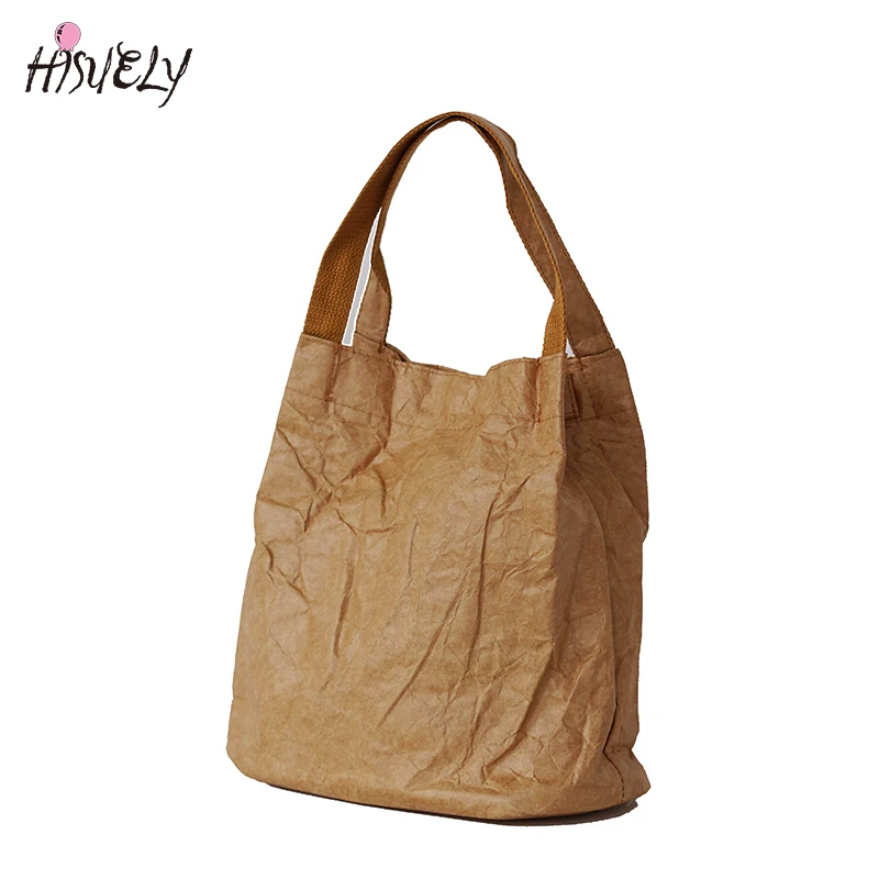 

Women New Fashion Handbags Lady Shoulder Bag Kraft Paper Totes Messenger Bag Washable Tear-resistant Environmentally Friendly
