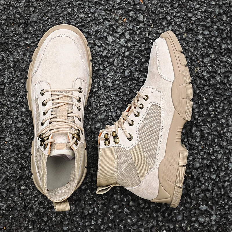 

Мужские ботинки на плоской подошве, универсальные уличные удобные ботинки с высоким верхом и нескользящим круглым носком, повседневная обувь на платформе, весна-осень