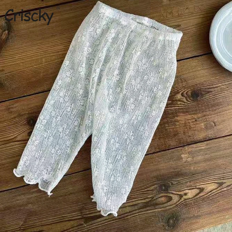 

Criscky Baby Girls Leggings For Kids Slim Cotton Solid Pants Children Summer Skinny Stretch Lace Trousers Casual Wear