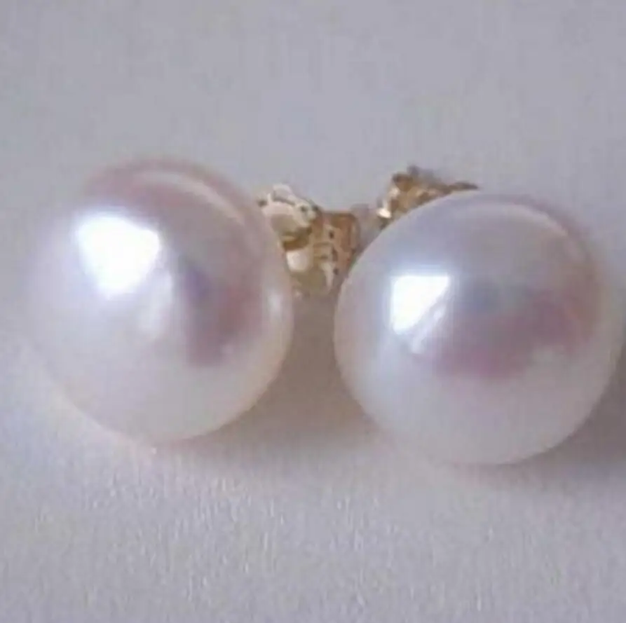 

Free Shipping AAA++ 10-11mm natural south sea white pearl earring14k/20