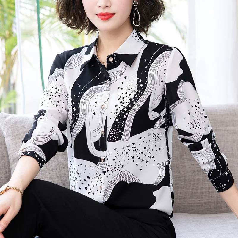 Женская модная шифоновая блузка с цветочным принтом темпераментная приталенная