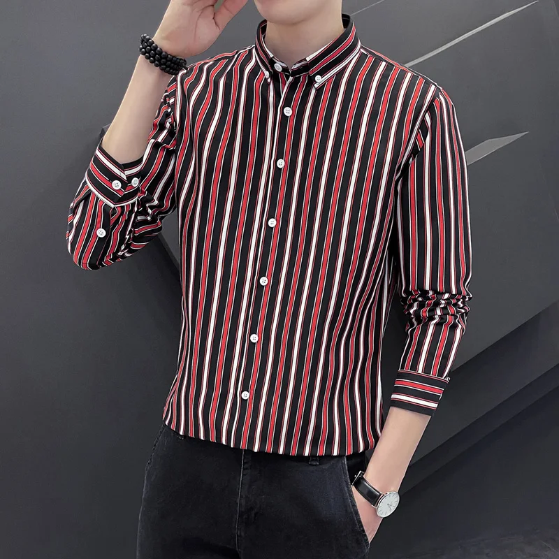 

Long sleeve shirt men's autumn business casual slim senior sense stripe shirt 2022 new easy ironing wrinkle resistant men's inch