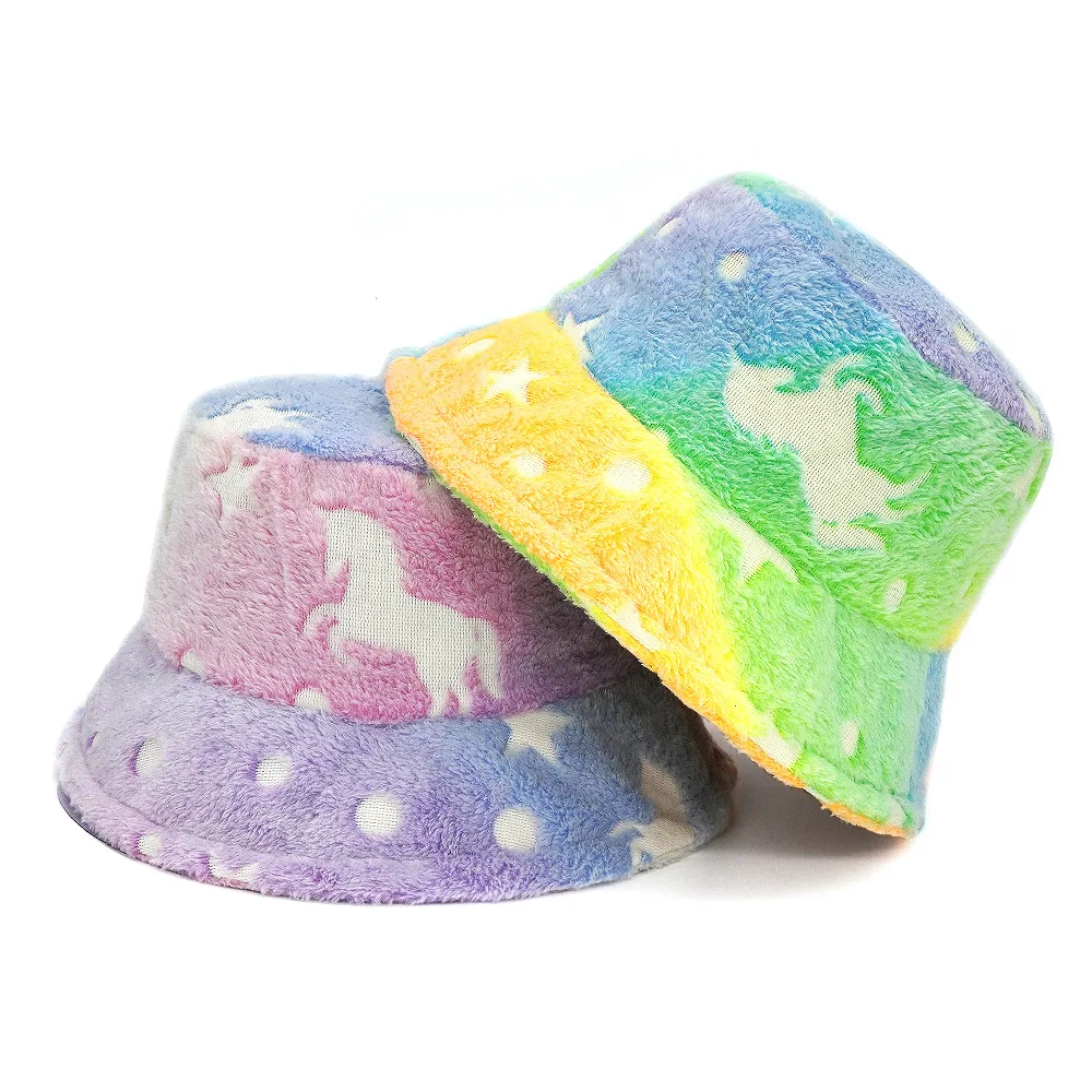 

New Winter Horse Print Bucket Hat Women Faux Fur Girl Hat Fashion Warm Panama Outdoor Fisherman Cap Female