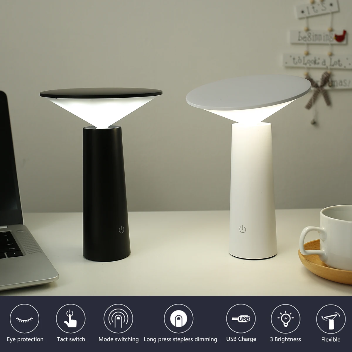 

Dimmable Table Lamp w/36 LEDs Desk Light with 1200mAh Battery USB Rechargeable Reading Light 3 Light Colors LED Bedside Lamp Tou