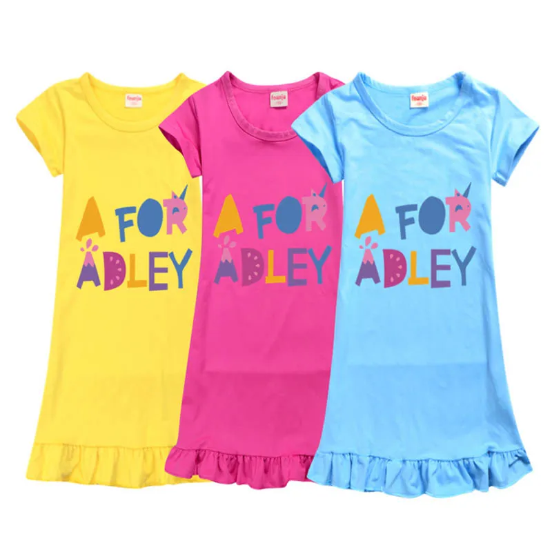 

New adley Nightdress Teen Girl Pajamas Dresses Children Cartoon Summer Nightgown Home Clothes Kids Sleepwear Gecelik