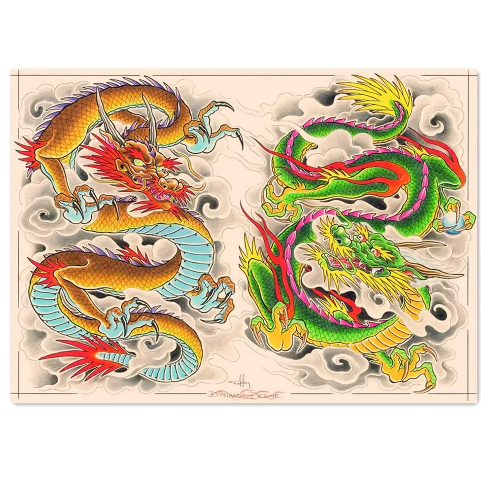 Винтажный Дракон против тигра Ukiyo-e тату фотообои картина ретро крафт-бумага
