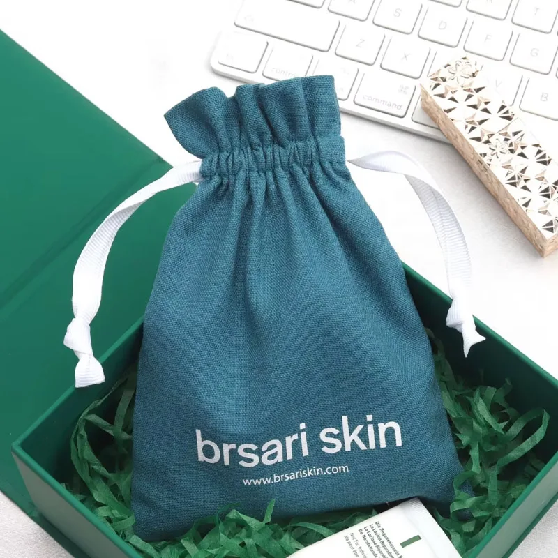 Бирюзово-синие хлопковые подарочные пакеты на шнурке упаковочная сумка для