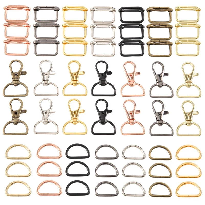 

56 Pcs Purse Hardware Keychain Hooks for Bag Making Lanyard Snap Hooks Metal Swivel Clasps with D Rings and Slide Buckle