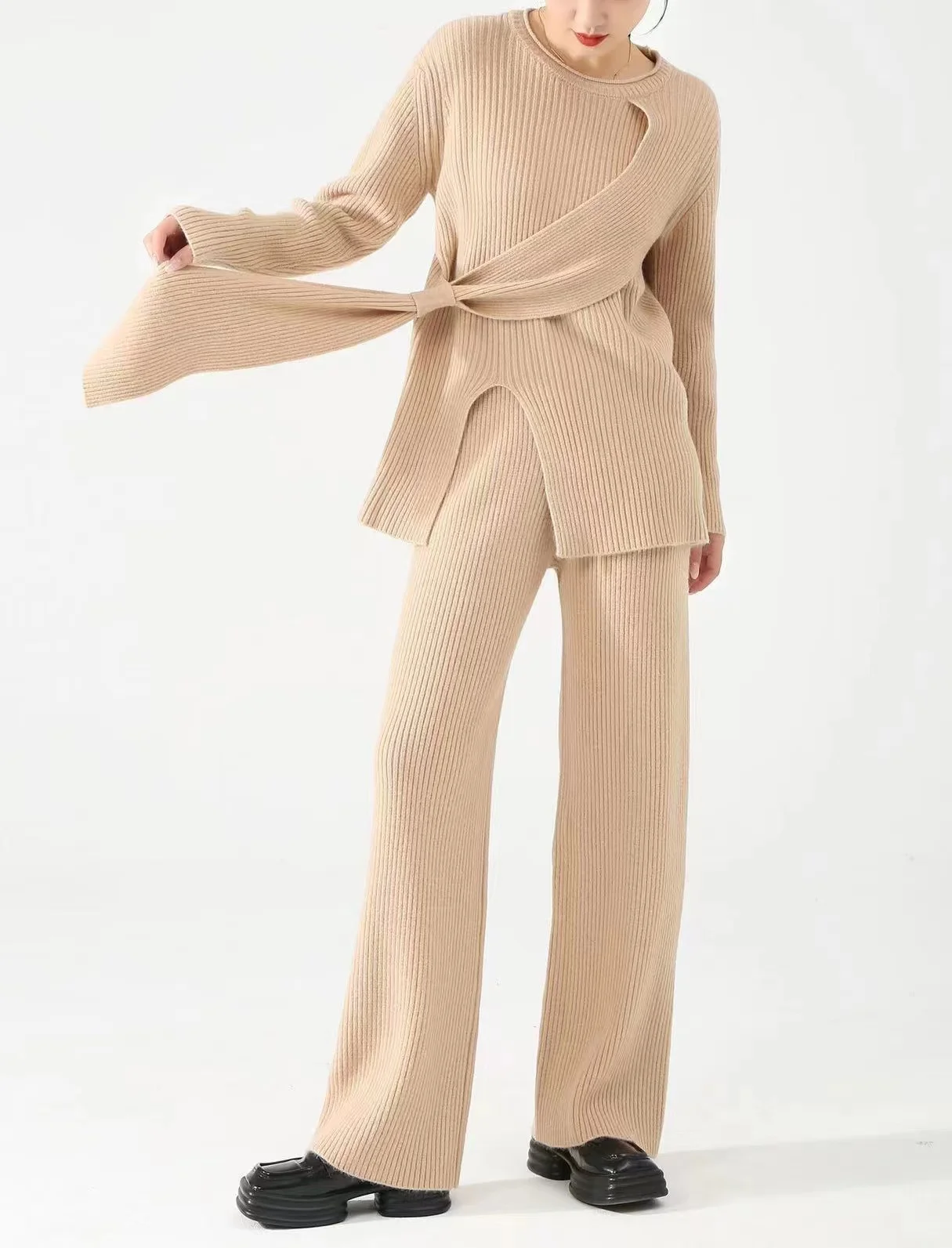 Женский трикотажный комплект из двух предметов повседневный Свободный пуловер и