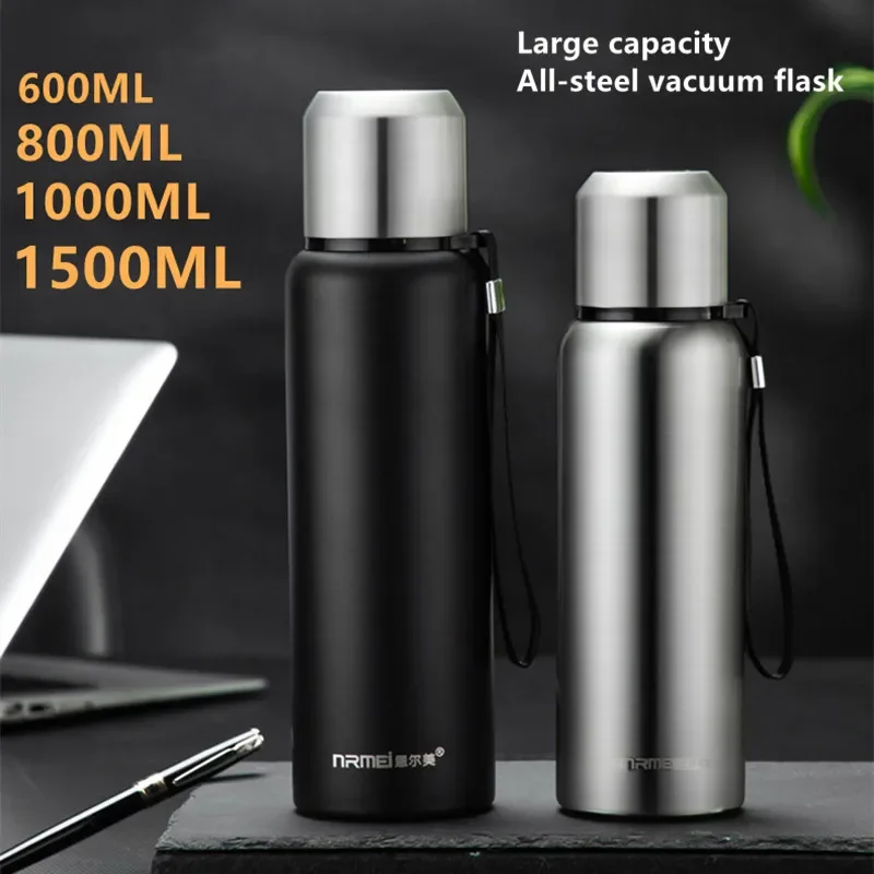 

Thermos Stainless Steel Vacuum Flask Outdoor Portable Car Coffee Water Bottle Rope Filter Insulated Bottle 600/800/1000/1500ML