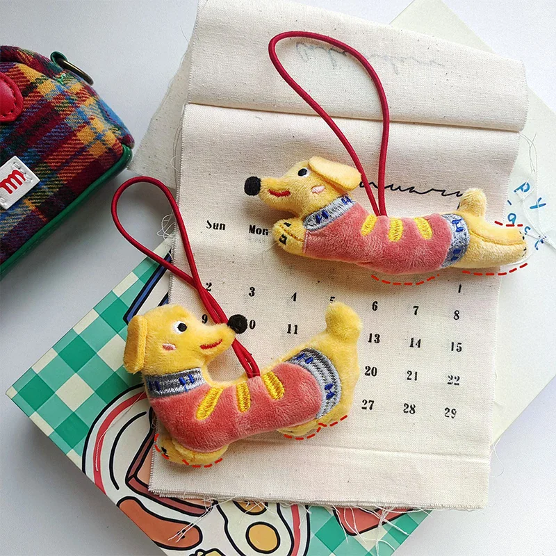 Фото Брелок Kawaii такса, плюшевая кукла, украшение для вечеринки, мультяшный мягкий щенок, рюкзак, подвески, подвески, милый щенок, детские праздничные подарки №2