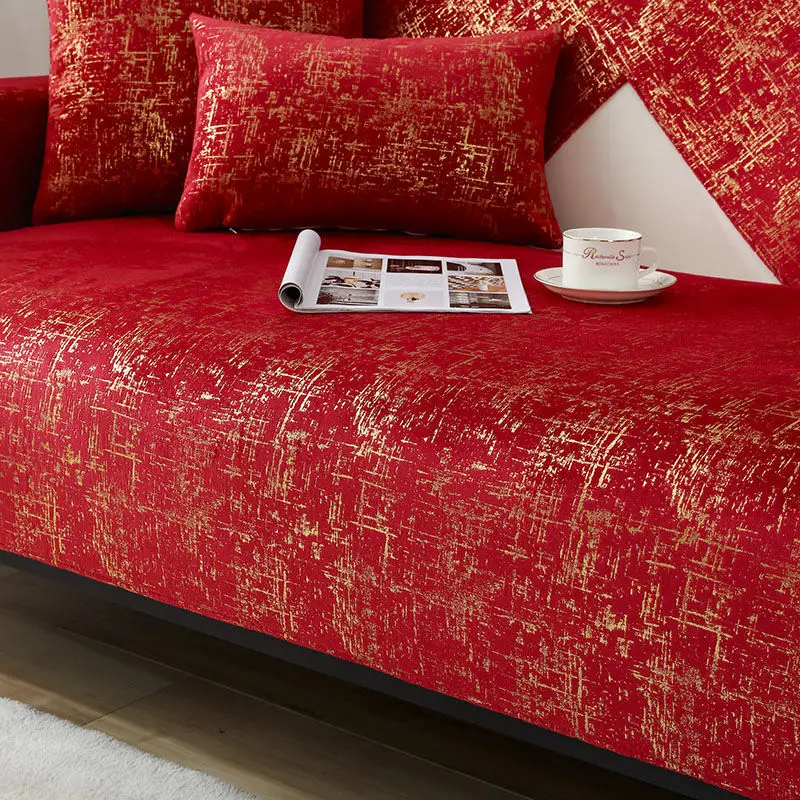 

Red Sofa Cover Luxury Bronzing Pattern Sofa Cushion Universal Chenille Anti-slip Slipcovers for Living Room Chaise Lounge Decor
